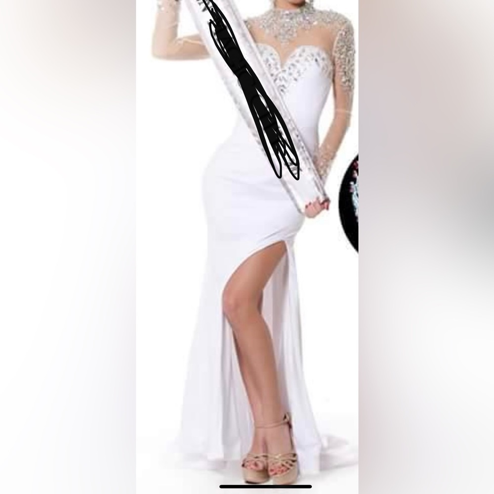 White long dress with rhinestones and slit